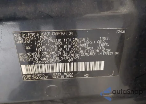 2007 Toyota Rav4 Sport from USA, damaged, VIN JTMBD32V976034193